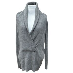Wool / Rabbit Hair Mix Gray Shawl-Collar Wrap Sweater
